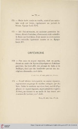 Orfévrerie (Nr. 176 - 184)
