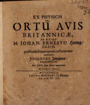 Ex physicis, de ortu avis Britannicae