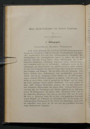 Hans Sachs-Literatur im letzten Lustrum. Von Reinhold Bechstein.