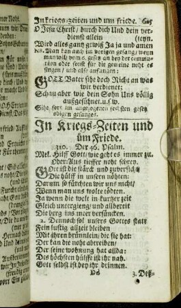 In Kriegs-Zeiten und um Friede.