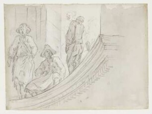 Fünf Personen auf der Balustrade des Palais Royal, aus: Skizzenbuch mit Figurenstudien und Ansichten des Palais Royal