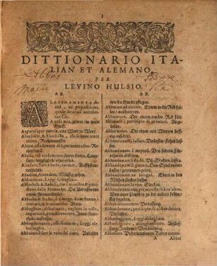 Dictionarivm Teutsch-Italiänisch vnd Italiänisch-Teutsch