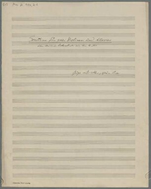 Sonatas, Excerpts, vl (2), pf, op.15a, LüdD p.443 - BSB Mus.N. 119,72 : Sonatine für zwei Violinen und Klavier // über deutsche Liebeslieder aus dem 16. Jhd. // Hugo Distler, opus 15a.
