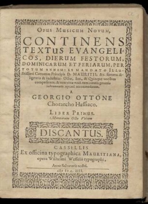 Georg Otto: Opus musicum novum ... Liber primus. Discantus