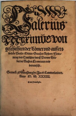 Valerius Maxumus von geschichten der Römer vnd aussers volcks, Perser ...
