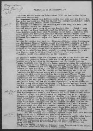 Baltmannsweiler: Visitationsbericht mit Pfarrbericht 1936