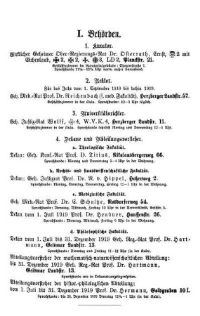 I. Behörden. - VI. Gesellschaft der Wissenschaften.