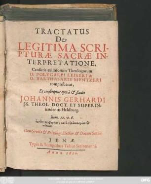 Tractatus De Legitima Scripturae Sacrae Interpretatione