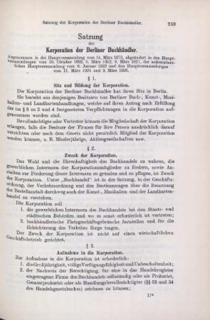 Satzung der Korporation der Berliner Buchhändler
