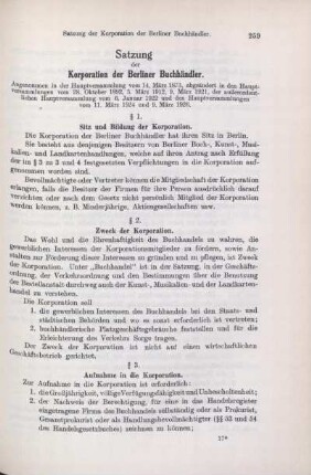 Satzung der Korporation der Berliner Buchhändler