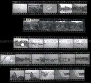 Schwarz-Weiß-Negative mit Aufnahmen von der Überschwemmung 1947 im Oderbruch in und bei Wriezen