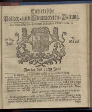 29. Stueck, Montag den 22ten Julii 1765