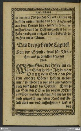Das dreyzehende Capitel. Von der Gedult, was für Ursachen uns zu derselben bewegen sollen