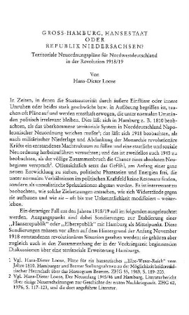 Gross-Hamburg, Hansestaat oder Republik Niedersachsen? : Territoriale Neuordnungspläne für Nordwestdeutschland in der Revolution 1918/19