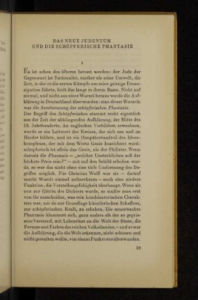 Das neue Judentum und die schöpferische Phantasie