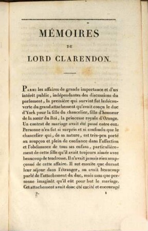 Mémoires de Lord Clarendon, grand-chancelier d'Angleterre sous le règne de Charles II.. 2