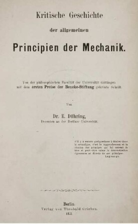 Kritische Geschichte der allgemeinen Principien der Mechanik