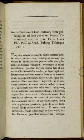 [XIII. Ioh. Frid. Gaab animadversiones tum criticae, tum philologicae ad loca quaedam Veteris Testamenti.]