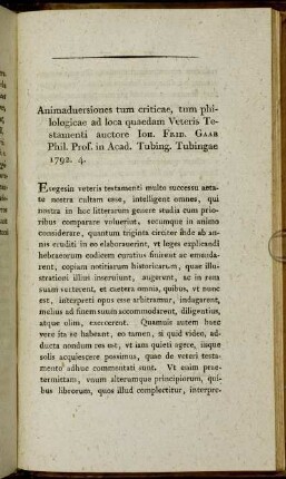 [XIII. Ioh. Frid. Gaab animadversiones tum criticae, tum philologicae ad loca quaedam Veteris Testamenti.]