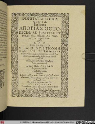 Explicans Aporias Octodecim, Ad Iustitiae Et Iuris Naturam Ac Proprietates pertinentes