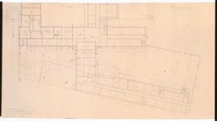 Reichsluftfahrtministerium, Berlin (Vorgängerbauten): ehemaliges Kriegsministerium: Gebäudeteil Leipziger Straße 5-6,Wilhelmstraße 81: Teilgrundriss Sockelgeschoss [1:100]