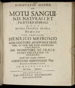 Disputatio Medica De Motu Sanguinis Naturali Et Praeternaturali
