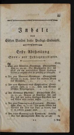 Inhalt des Eilften Bandes dieser Predigt-Entwürfe.
