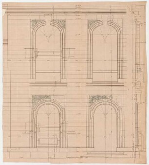 Thiersch, Friedrich von; Ludwigsburg; Garnisonkirche - Wand (Ansicht, Schnitt)