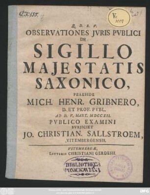 Observationes Jvris Pvblici De Sigillo Majestatis Saxonico