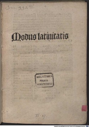 Modus latinitatis; De orthographia : Im Anhang Regulae de arte dicendi und de accentu, Nomina numeralia, Formeln, Synonyma und Adverbien