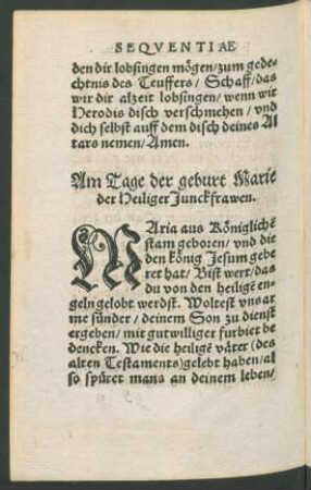 Am Tage der geburt Marie der Heiliger Junckfrawen.