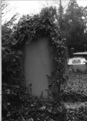 Grabstein 76 (Index: 100093929) Maße HxBxT: 200x84x30 cm Symbolik: (Leviten-)Kanne Besonderheit: kulturhistorisch wertvoll / hist.-wiss. Gründe (Gemeindestellung): Grabstein 76