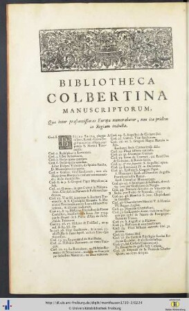 Bibliotheca Colbertina Manuscriptorum.