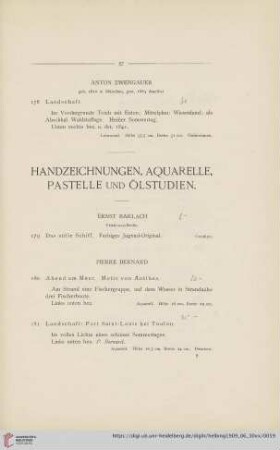 Handzeichnungen, Aquarelle, Pastelle und Ölstudien (Nr. 179-249)