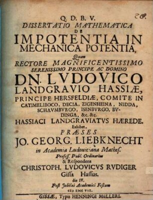 Diss. math. de impotentia in mechanica potentia : cum 2 tab. aen.