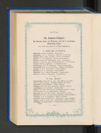 Die Beamten-Collegien der Grossen Loge von Hamburg und der 5 vereinigten Hamburger Logen.