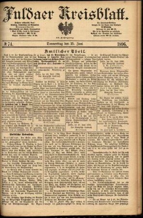 Erste Ausgabe vom Donnerstag, den 25. Juni 1896.