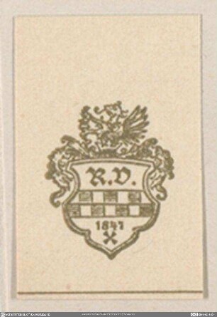 [Wappen mit geschachtem Balken und Monogramm]
