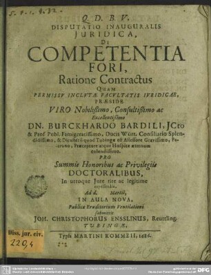 Disputatio inauguralis juridica: De competentia fori, ratione contractus