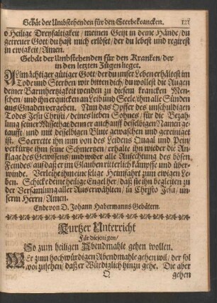 Kurtzer Unterricht Für diejenigen/ So zum heiligen Abendmahle gehen wollen.