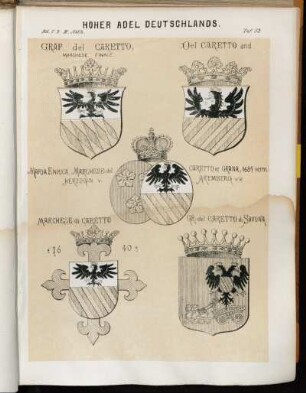 Taf. 32. Graf del Caretto, Marchese Finale. -Del Caretto and. - Maria Enrica, Marchese del Caretto et Grana, 1684 verm: Herzogin v: Aremberg. - Marchese di Caretto 1640. - Gr: del Caretto di Savona