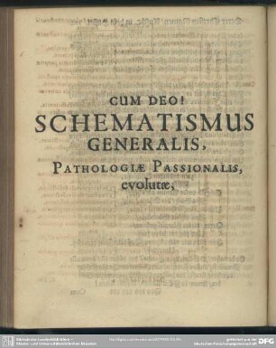 Schematismus Generalis, Pathologiae Passionalis, evolutae