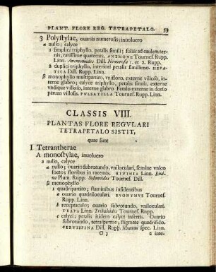 Classis VIII. Plantas Flore Regulari Tetrapetalo Sistit ...