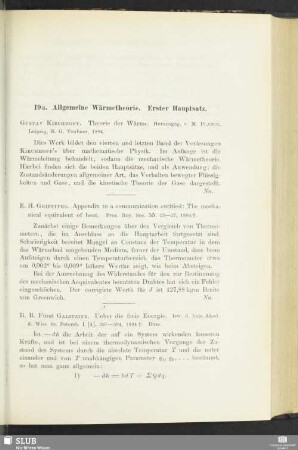19a. Allgemeine Wärmetheorie. Erster Hauptsatz