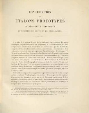 Construction des étalons prototypes de résistance électrique du Ministère des Postes et des Télégraphes