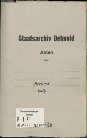 Belegakten zum Heiratsregister der katholischen Gemeinde Herford, Kreis Herford (1809-1811)