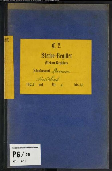 Sterberegister Standesamt Bremen