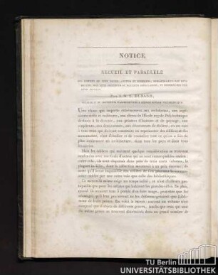 Notice. Recueil Et Parallèle.