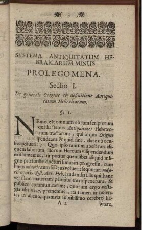 Sectio I. De generali Origine & definitione Antiquitatum Hebraicarum