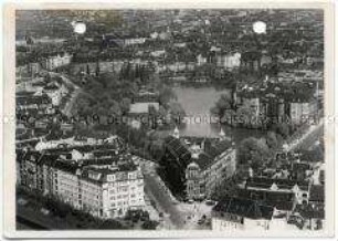 Berlin, Charlottenburg, Blick vom Funkturm auf den Lietzensee